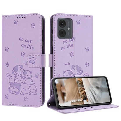 Embossed Kitten Phone Leather Case with Lanyard, For Motorola Moto G Power 5G 2024, For Motorola Moto G84, For Motorola Edge 40 Neo, For Motorola Moto G14, For Motorola Moto G Stylus 2023 4G, For Motorola Edge 40