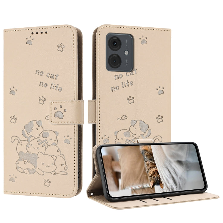 Embossed Kitten Phone Leather Case with Lanyard, For Motorola Moto G Power 5G 2024, For Motorola Moto G84, For Motorola Edge 40 Neo, For Motorola Moto G14, For Motorola Moto G Stylus 2023 4G, For Motorola Edge 40