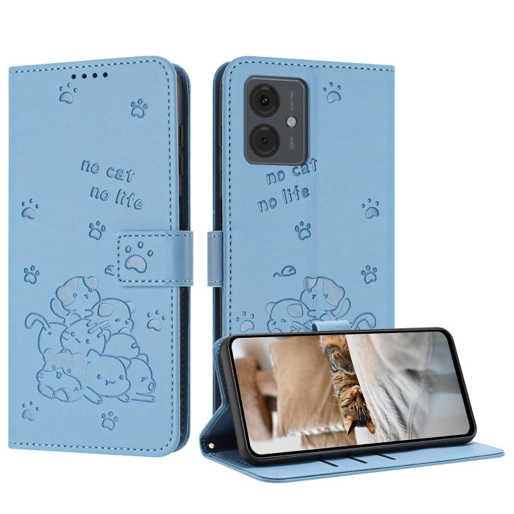 Embossed Kitten Phone Leather Case with Lanyard, For Motorola Moto G Power 5G 2024, For Motorola Moto G84, For Motorola Edge 40 Neo, For Motorola Moto G14, For Motorola Moto G Stylus 2023 4G, For Motorola Edge 40