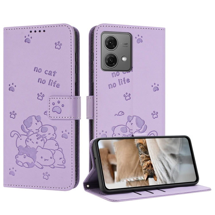 Embossed Kitten Phone Leather Case with Lanyard, For Motorola Moto G Play 4G 2024, For Motorola Moto G Power 5G 2024, For Motorola Moto G84, For Motorola Edge 40 Neo, For Motorola Moto G14, For Motorola Moto G Stylus 2023 4G, For Motorola Edge 40
