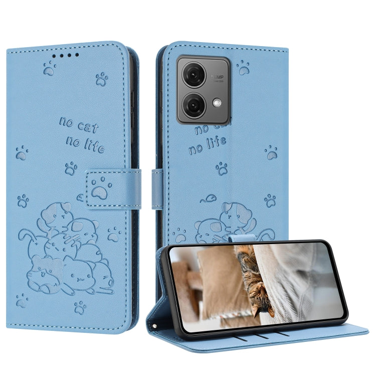 Embossed Kitten Phone Leather Case with Lanyard, For Motorola Moto G Play 4G 2024, For Motorola Moto G Power 5G 2024, For Motorola Moto G84, For Motorola Edge 40 Neo, For Motorola Moto G14, For Motorola Moto G Stylus 2023 4G, For Motorola Edge 40