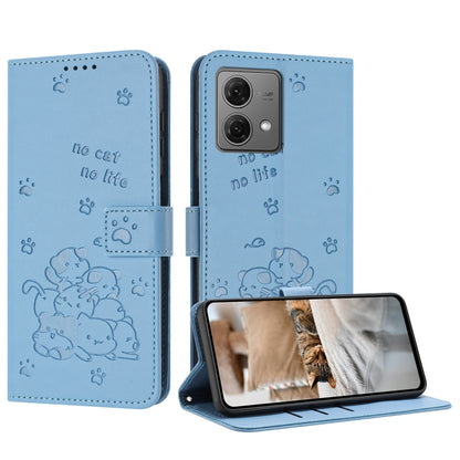 Embossed Kitten Phone Leather Case with Lanyard, For Motorola Moto G Play 4G 2024, For Motorola Moto G Power 5G 2024, For Motorola Moto G84, For Motorola Edge 40 Neo, For Motorola Moto G14, For Motorola Moto G Stylus 2023 4G, For Motorola Edge 40