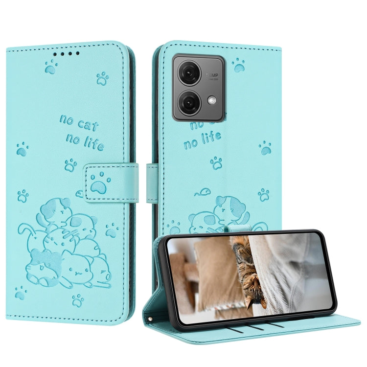 Embossed Kitten Phone Leather Case with Lanyard, For Motorola Moto G Play 4G 2024, For Motorola Moto G Power 5G 2024, For Motorola Moto G84, For Motorola Edge 40 Neo, For Motorola Moto G14, For Motorola Moto G Stylus 2023 4G, For Motorola Edge 40