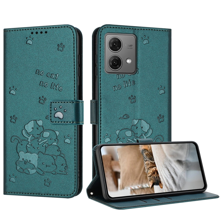 Embossed Kitten Phone Leather Case with Lanyard, For Motorola Moto G Play 4G 2024, For Motorola Moto G Power 5G 2024, For Motorola Moto G84, For Motorola Edge 40 Neo, For Motorola Moto G14, For Motorola Moto G Stylus 2023 4G, For Motorola Edge 40