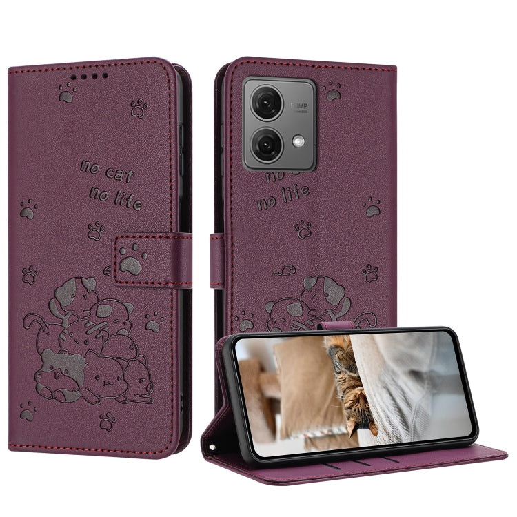 Embossed Kitten Phone Leather Case with Lanyard, For Motorola Moto G Play 4G 2024, For Motorola Moto G Power 5G 2024, For Motorola Moto G84, For Motorola Edge 40 Neo, For Motorola Moto G14, For Motorola Moto G Stylus 2023 4G, For Motorola Edge 40