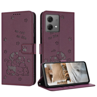 Embossed Kitten Phone Leather Case with Lanyard, For Motorola Moto G Play 4G 2024, For Motorola Moto G Power 5G 2024, For Motorola Moto G84, For Motorola Edge 40 Neo, For Motorola Moto G14, For Motorola Moto G Stylus 2023 4G, For Motorola Edge 40