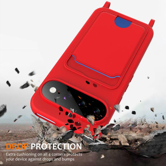 Integrated Card Bag Solid Color Liquid Silicone Phone Case with Lanyard, For Google Pixel 11 Pro XL, For Google Pixel 11, For Google Pixel 11 Pro, For Google Pixel 10a, For Google Pixel 10 Pro XL, For Google Pixel 10 Pro, For Google Pixel 10           ...