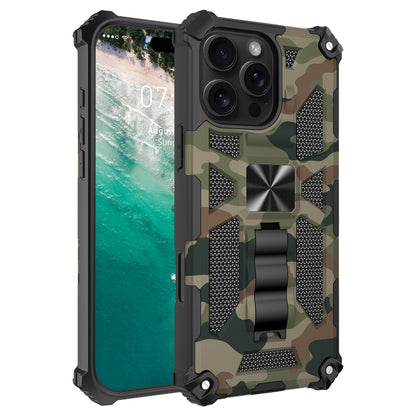 Camouflage Armor Kickstand TPU + PC Magnetic Phone Case, For iPhone 18 Pro / 17 Pro, For iPhone 18 Pro Max / 17 Pro Max, For iPhone 16 Pro Max, For iPhone 16 Pro, For iPhone 16 Plus, For iPhone 16