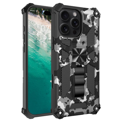 Camouflage Armor Kickstand TPU + PC Magnetic Phone Case, For iPhone 18 Pro / 17 Pro, For iPhone 18 Pro Max / 17 Pro Max, For iPhone 16 Pro Max, For iPhone 16 Pro, For iPhone 16 Plus, For iPhone 16