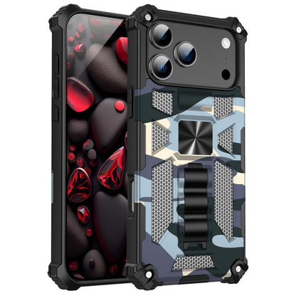 Camouflage Armor Kickstand TPU + PC Magnetic Phone Case, For iPhone 18 Pro / 17 Pro, For iPhone 18 Pro Max / 17 Pro Max, For iPhone 16 Pro Max, For iPhone 16 Pro, For iPhone 16 Plus, For iPhone 16