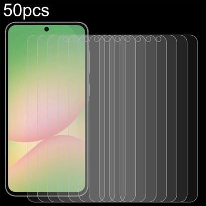 50pcs 0.26mm 9H 2.5D Tempered Glass Film, For Galaxy Buddy5 5G, For Galaxy F07e 4G, For Samsung Galaxy M17e 5G, For Samsung Galaxy F07 4G, For Samsung Galaxy M07 4G, For Samsung Galaxy F17 5G, For Samsung Galaxy A57, For Samsung Galaxy A27             ...