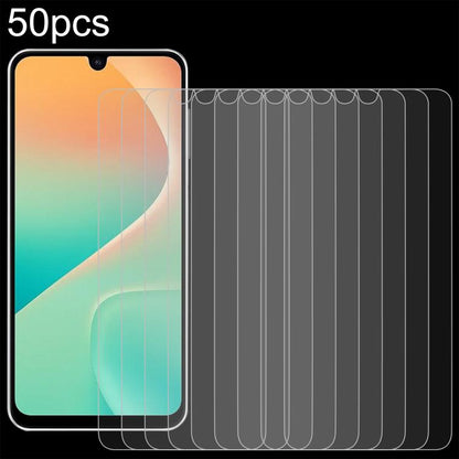 50pcs 0.26mm 9H 2.5D Tempered Glass Film, For Galaxy Buddy5 5G, For Galaxy F07e 4G, For Samsung Galaxy M17e 5G, For Samsung Galaxy F07 4G, For Samsung Galaxy M07 4G, For Samsung Galaxy F17 5G, For Samsung Galaxy A57, For Samsung Galaxy A27             ...