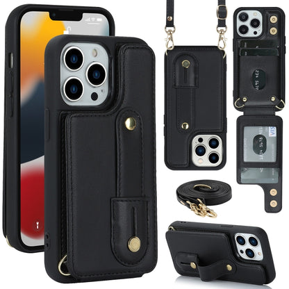 Wristband Vertical Flip Wallet Back Cover Phone Case with Long Lanyard