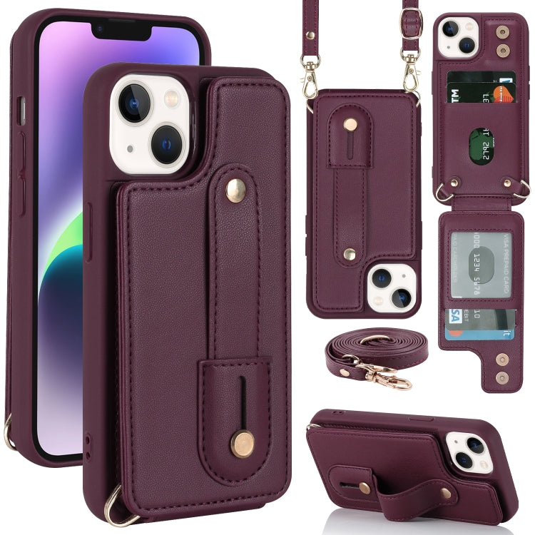 Wristband Vertical Flip Wallet Back Cover Phone Case with Long Lanyard