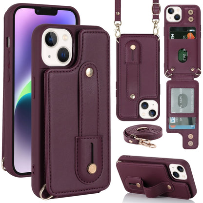 Wristband Vertical Flip Wallet Back Cover Phone Case with Long Lanyard