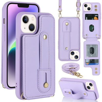 Wristband Vertical Flip Wallet Back Cover Phone Case with Long Lanyard
