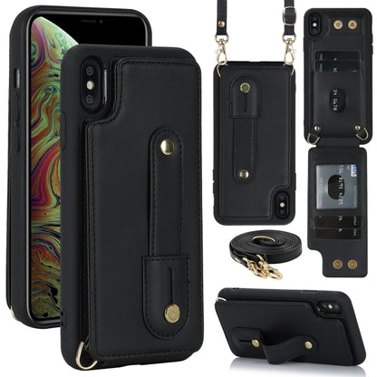 Wristband Vertical Flip Wallet Back Cover Phone Case with Long Lanyard