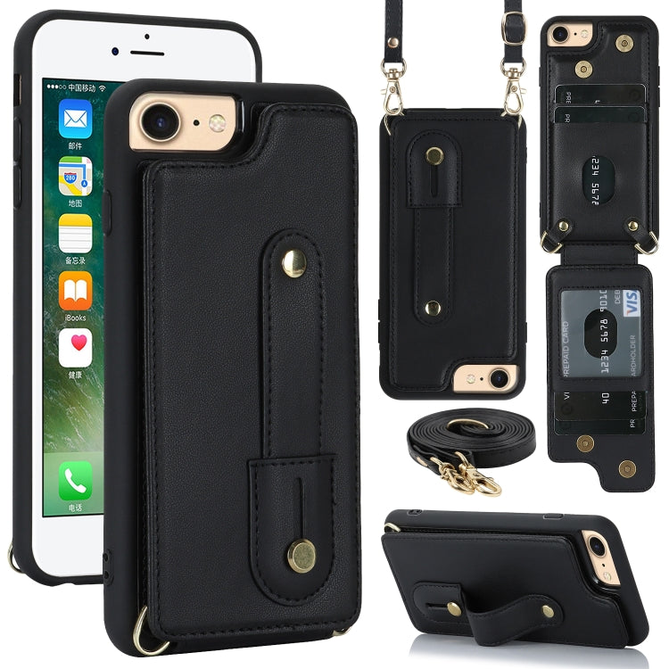 Wristband Vertical Flip Wallet Back Cover Phone Case with Long Lanyard