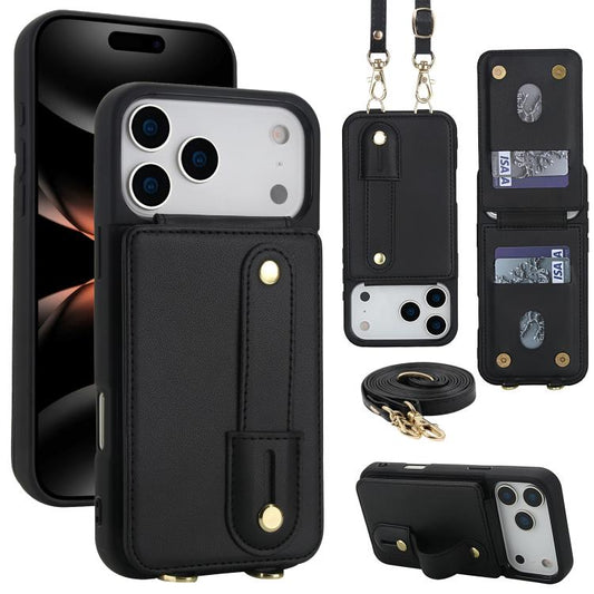 Wristband Vertical Flip Wallet Back Cover Phone Case with Long Lanyard