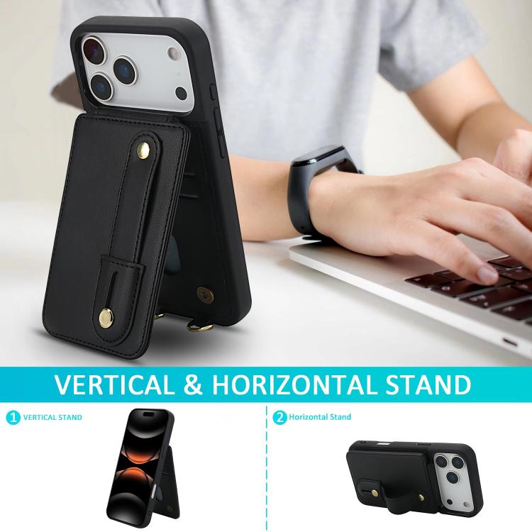 Wristband Vertical Flip Wallet Back Cover Phone Case with Long Lanyard