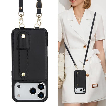 Wristband Vertical Flip Wallet Back Cover Phone Case with Long Lanyard