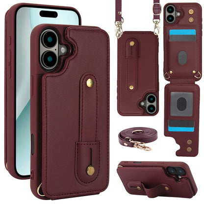 Wristband Vertical Flip Wallet Back Cover Phone Case with Long Lanyard