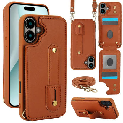 Wristband Vertical Flip Wallet Back Cover Phone Case with Long Lanyard