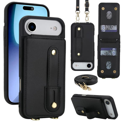 Wristband Vertical Flip Wallet Back Cover Phone Case with Long Lanyard