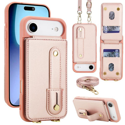 Wristband Vertical Flip Wallet Back Cover Phone Case with Long Lanyard
