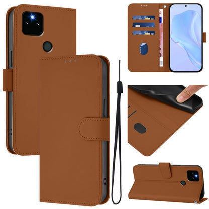 Skin Feel Solid Color Leather Phone Case with Lanyard, For Google Pixel 6, For Google Pixel 5a