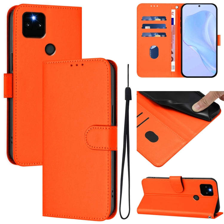 Skin Feel Solid Color Leather Phone Case with Lanyard, For Google Pixel 6, For Google Pixel 5a