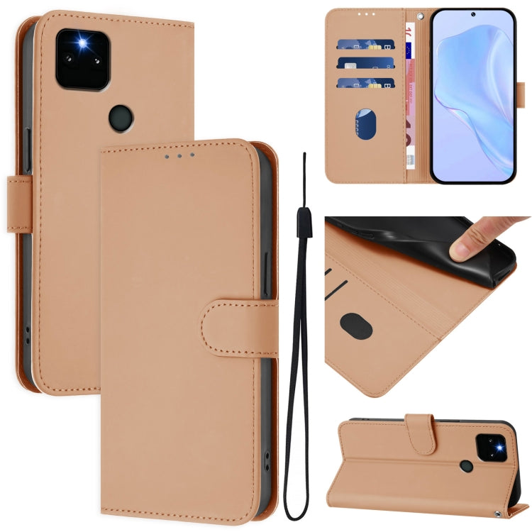 Skin Feel Solid Color Leather Phone Case with Lanyard, For Google Pixel 6, For Google Pixel 5a