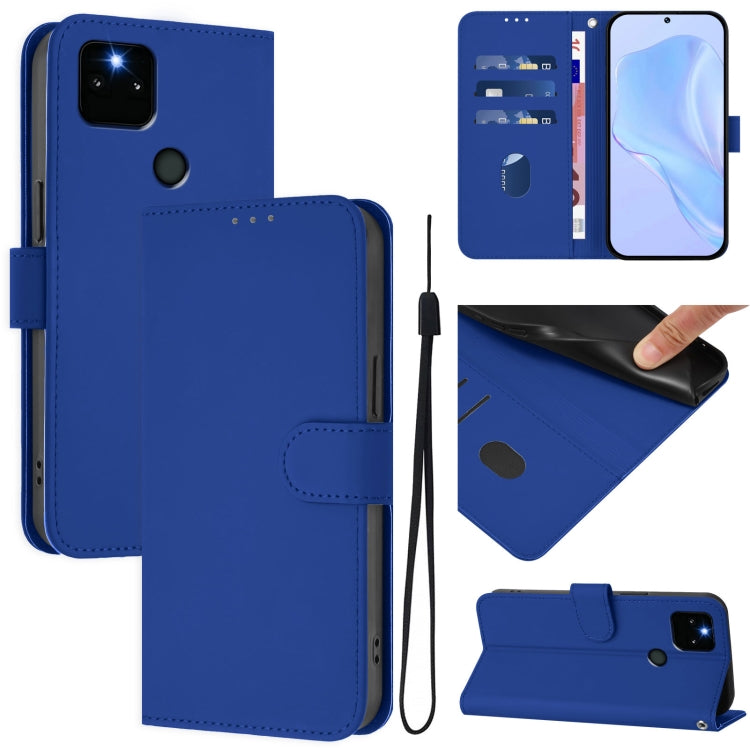 Skin Feel Solid Color Leather Phone Case with Lanyard, For Google Pixel 6, For Google Pixel 5a