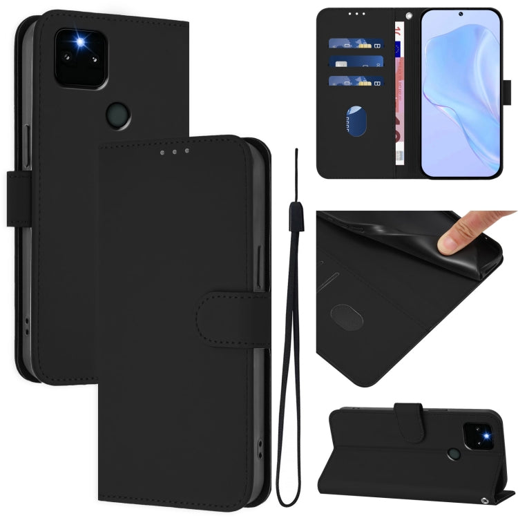 Skin Feel Solid Color Leather Phone Case with Lanyard, For Google Pixel 6, For Google Pixel 5a
