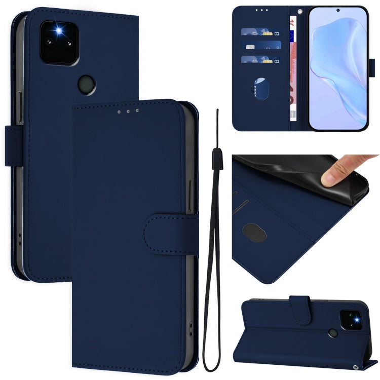 Skin Feel Solid Color Leather Phone Case with Lanyard, For Google Pixel 6, For Google Pixel 5a