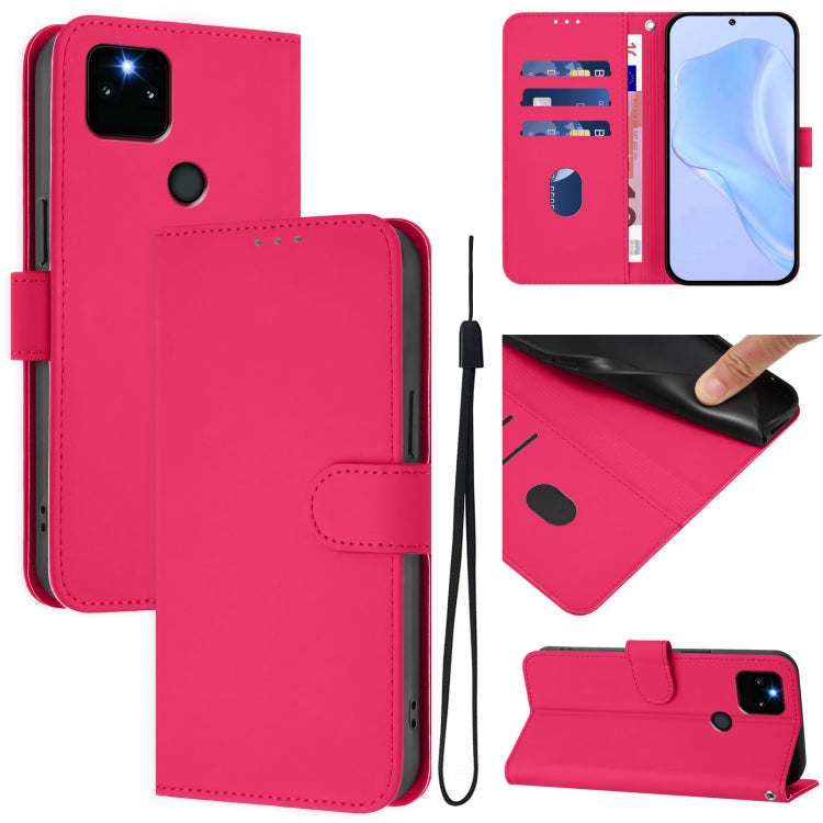 Skin Feel Solid Color Leather Phone Case with Lanyard, For Google Pixel 6, For Google Pixel 5a
