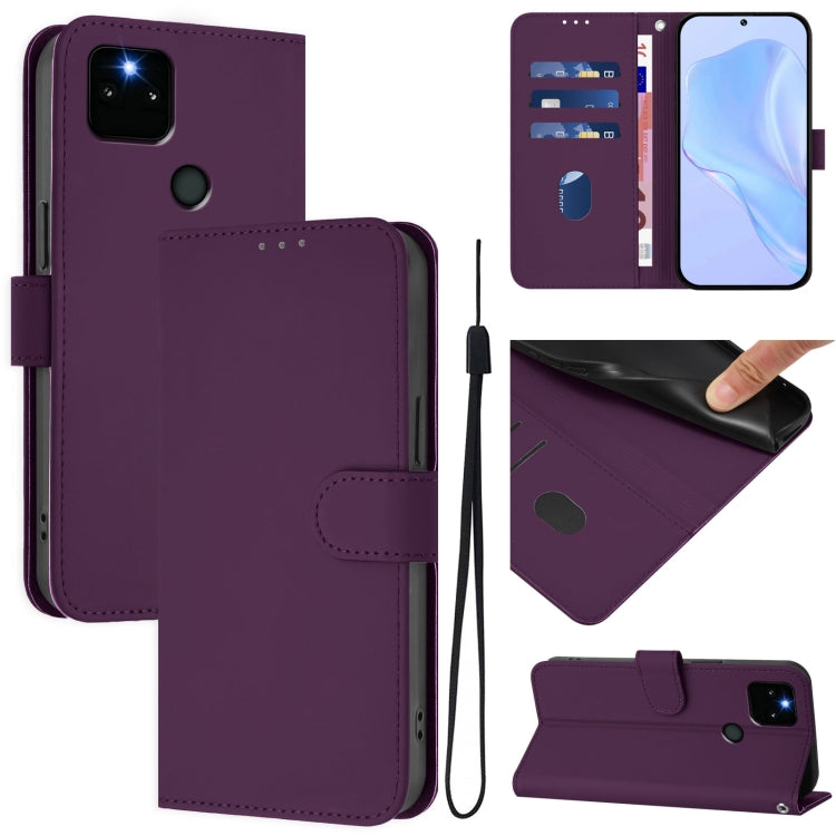 Skin Feel Solid Color Leather Phone Case with Lanyard, For Google Pixel 6, For Google Pixel 5a