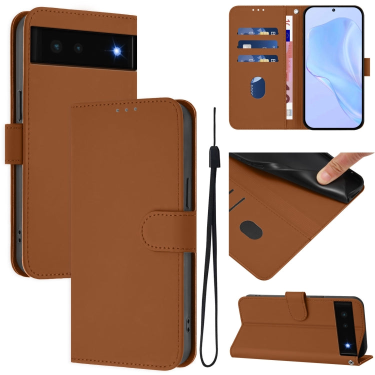 Skin Feel Solid Color Leather Phone Case with Lanyard, For Google Pixel 6, For Google Pixel 5a