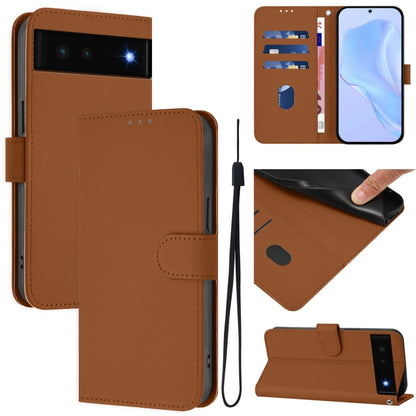 Skin Feel Solid Color Leather Phone Case with Lanyard, For Google Pixel 6, For Google Pixel 5a