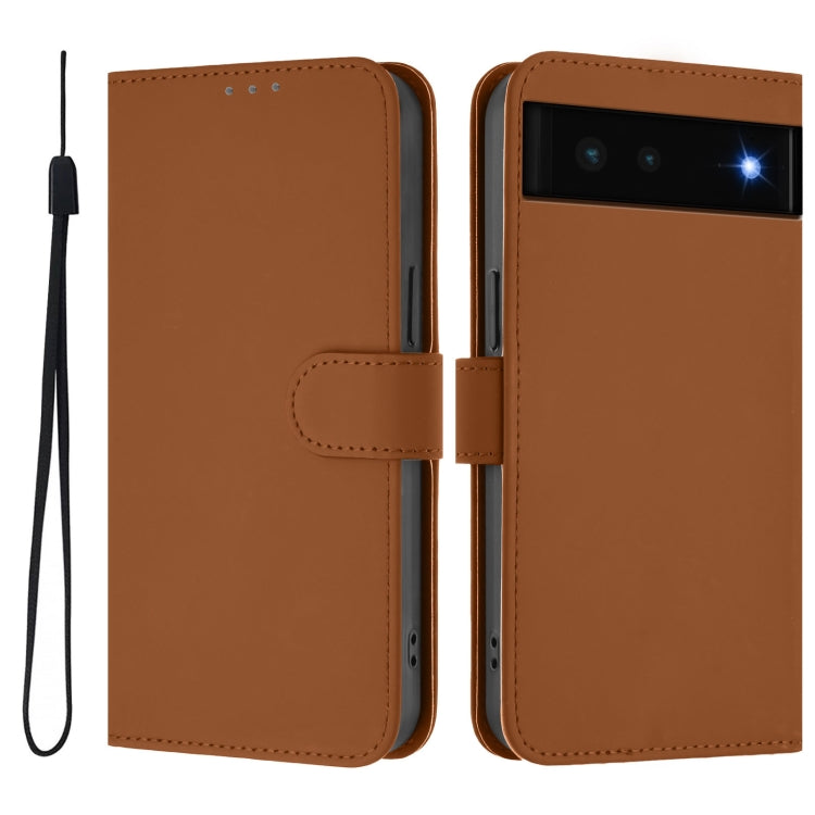 Skin Feel Solid Color Leather Phone Case with Lanyard, For Google Pixel 6, For Google Pixel 5a