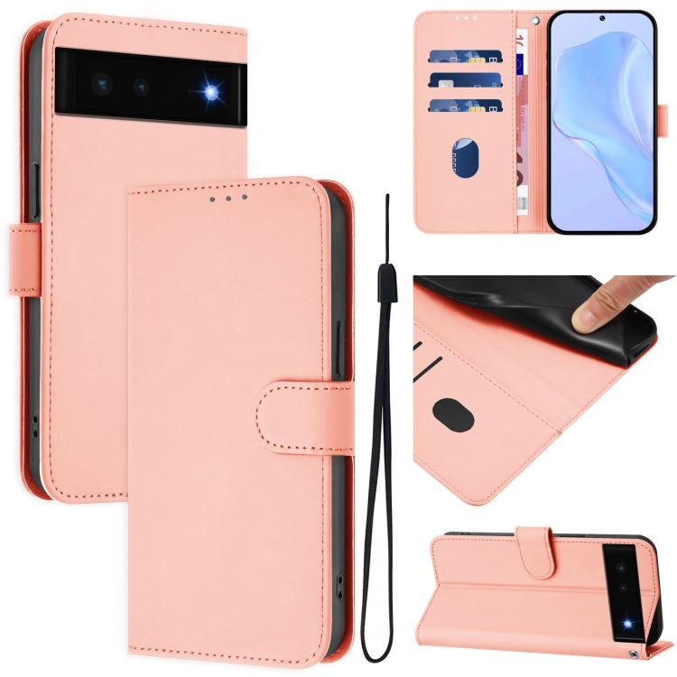 Skin Feel Solid Color Leather Phone Case with Lanyard, For Google Pixel 6, For Google Pixel 5a
