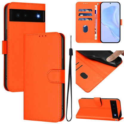 Skin Feel Solid Color Leather Phone Case with Lanyard, For Google Pixel 6, For Google Pixel 5a