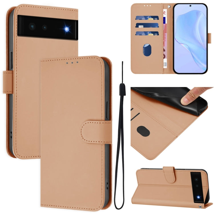 Skin Feel Solid Color Leather Phone Case with Lanyard, For Google Pixel 6, For Google Pixel 5a
