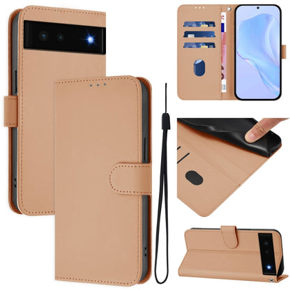 Skin Feel Solid Color Leather Phone Case with Lanyard, For Google Pixel 6, For Google Pixel 5a