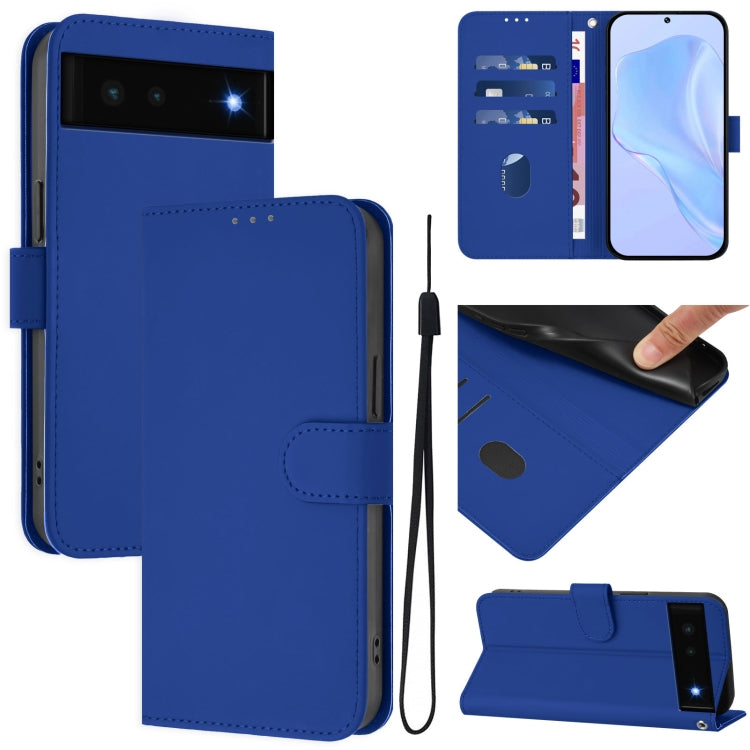 Skin Feel Solid Color Leather Phone Case with Lanyard, For Google Pixel 6, For Google Pixel 5a