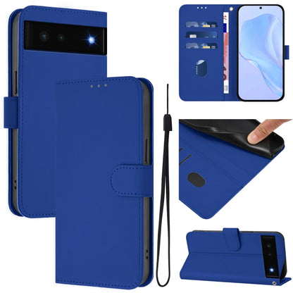 Skin Feel Solid Color Leather Phone Case with Lanyard, For Google Pixel 6, For Google Pixel 5a