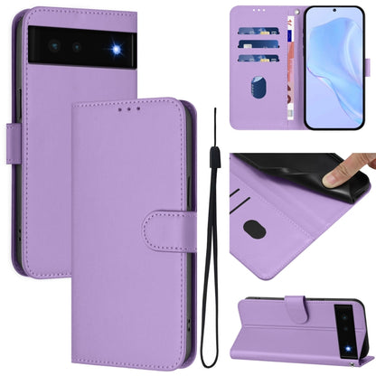 Skin Feel Solid Color Leather Phone Case with Lanyard, For Google Pixel 6, For Google Pixel 5a