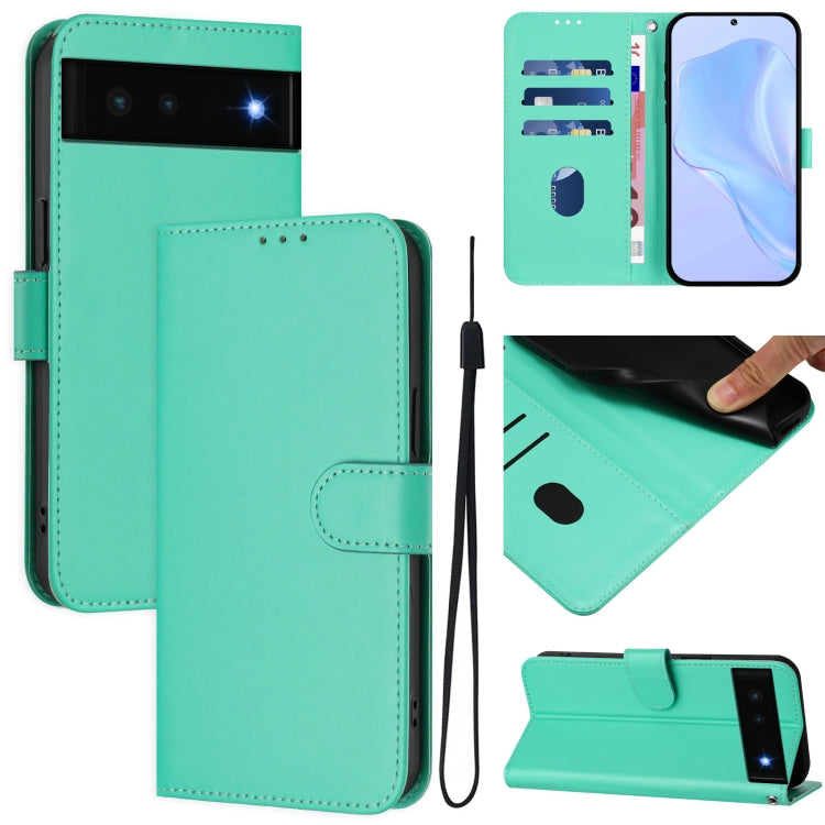 Skin Feel Solid Color Leather Phone Case with Lanyard, For Google Pixel 6, For Google Pixel 5a