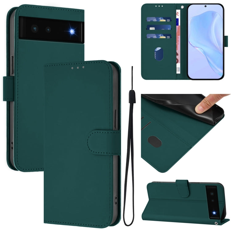 Skin Feel Solid Color Leather Phone Case with Lanyard, For Google Pixel 6, For Google Pixel 5a