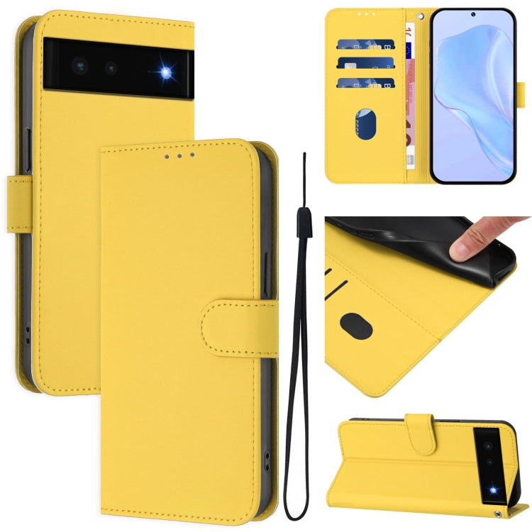 Skin Feel Solid Color Leather Phone Case with Lanyard, For Google Pixel 6, For Google Pixel 5a